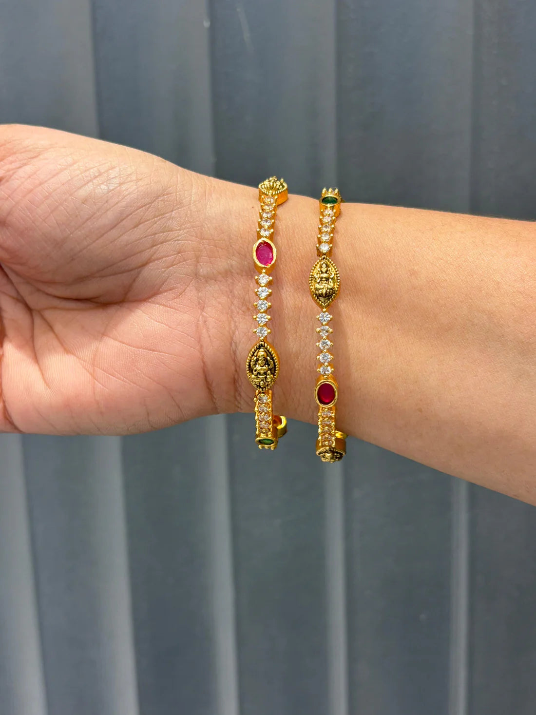 Lakshmi CZ Bangles with Ruby & Emerald Stones