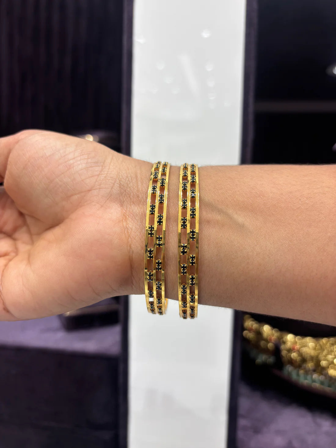 Black Stone Gold Bangles – Set of 2
