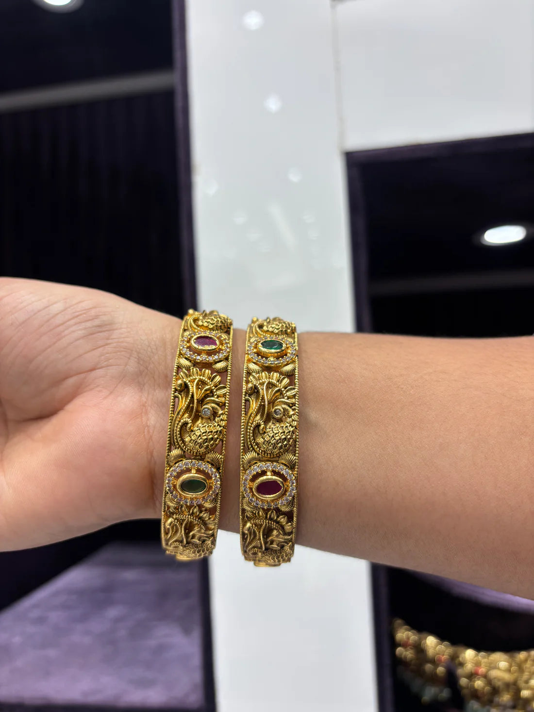 Antique Peacock Bangles with Ruby, Emerald and CZ Accents