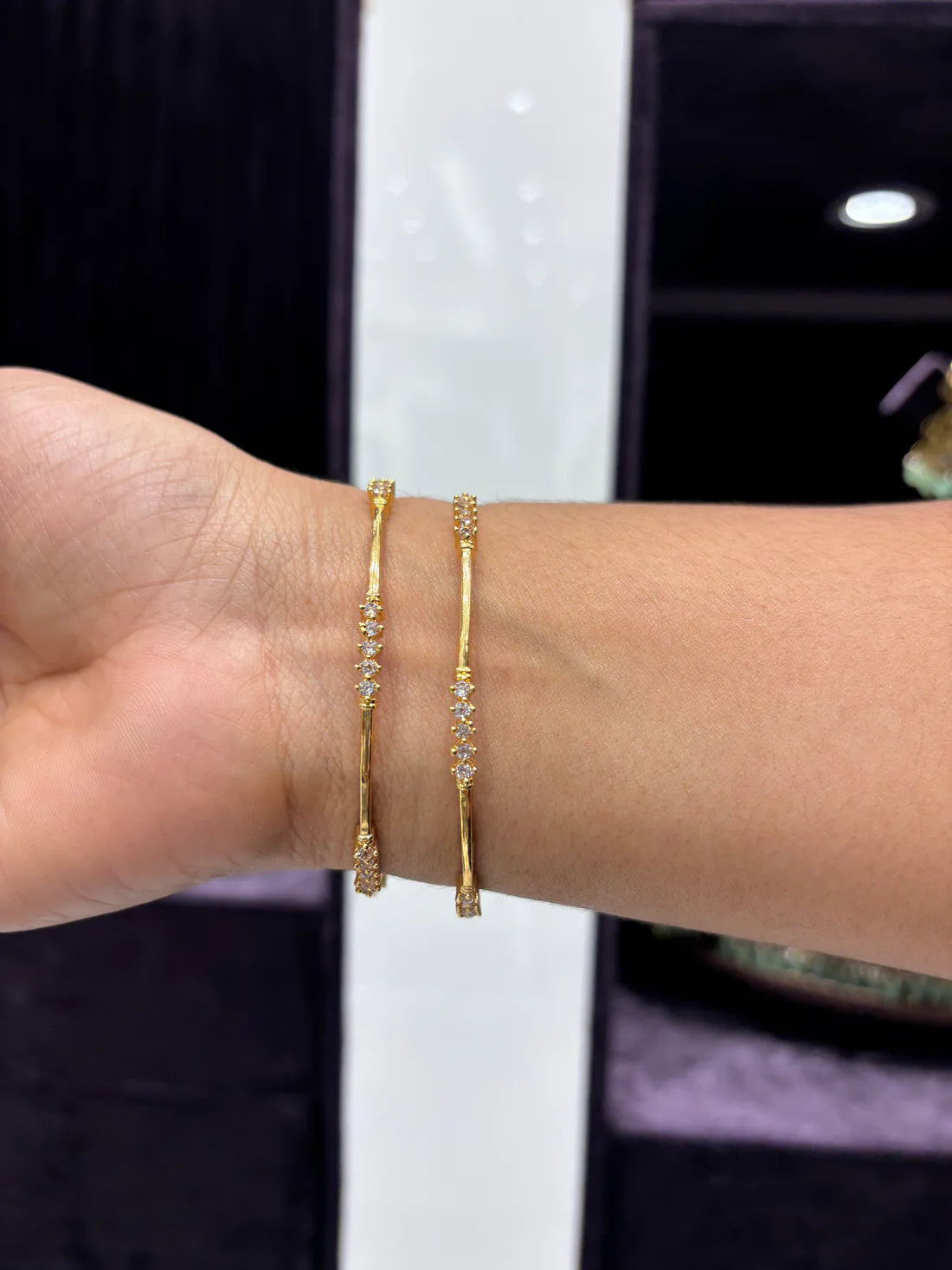 Slim Gold Bangles with CZ Accents – Everyday Elegance