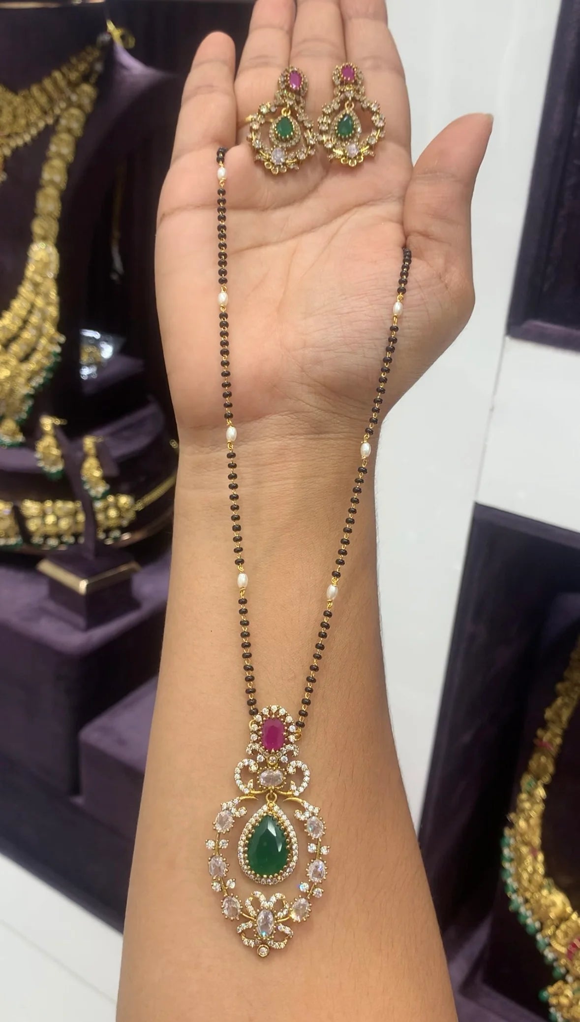 Ruby & Emerald CZ Mangalsutra Set