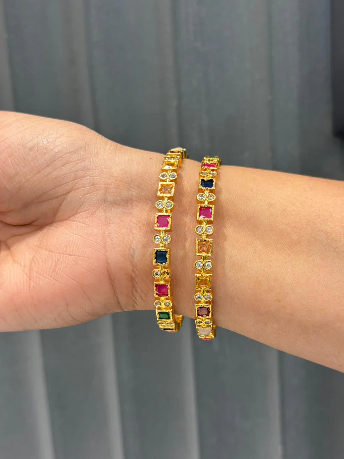 Multi-Color Square Stone Gold Bangles – Festive Glam