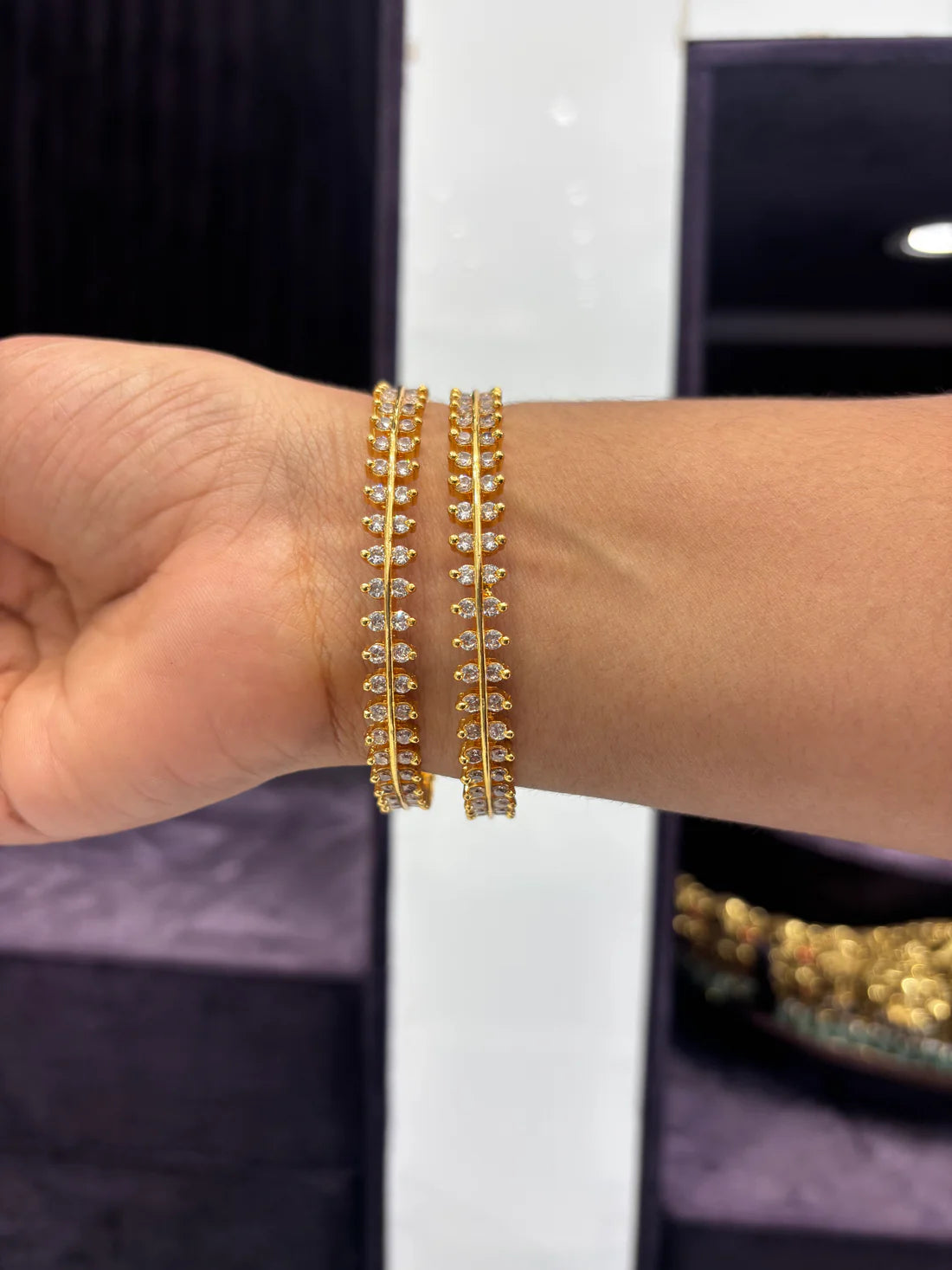 Classic CZ Studded Gold Bangles – Timeless Elegance