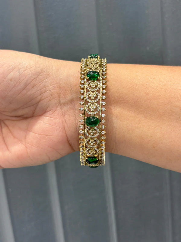 Regal Emerald & CZ Studded Designer Gold Bangle