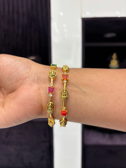 Temple Lakshmi Bangles with Ruby & Green Stones