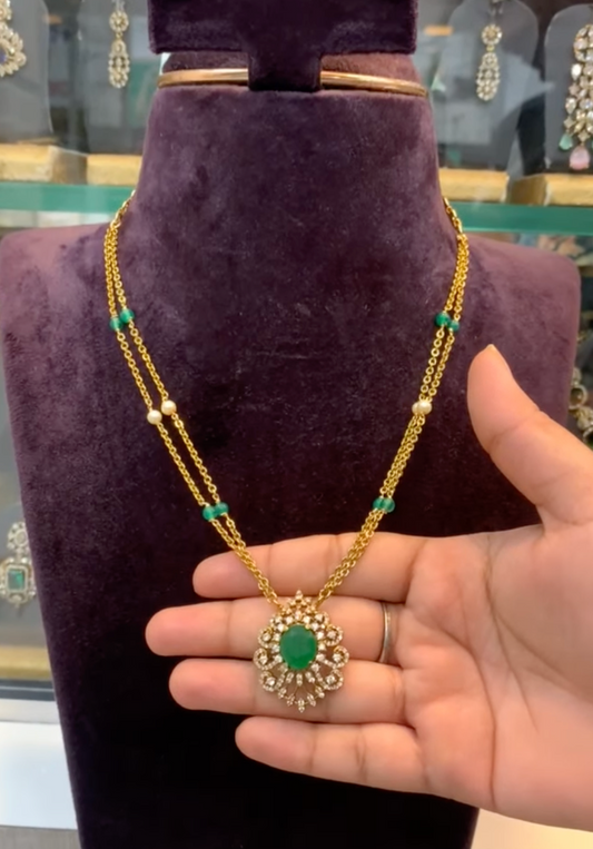 Elegant Gold-Plated Green Stone Pendant Necklace