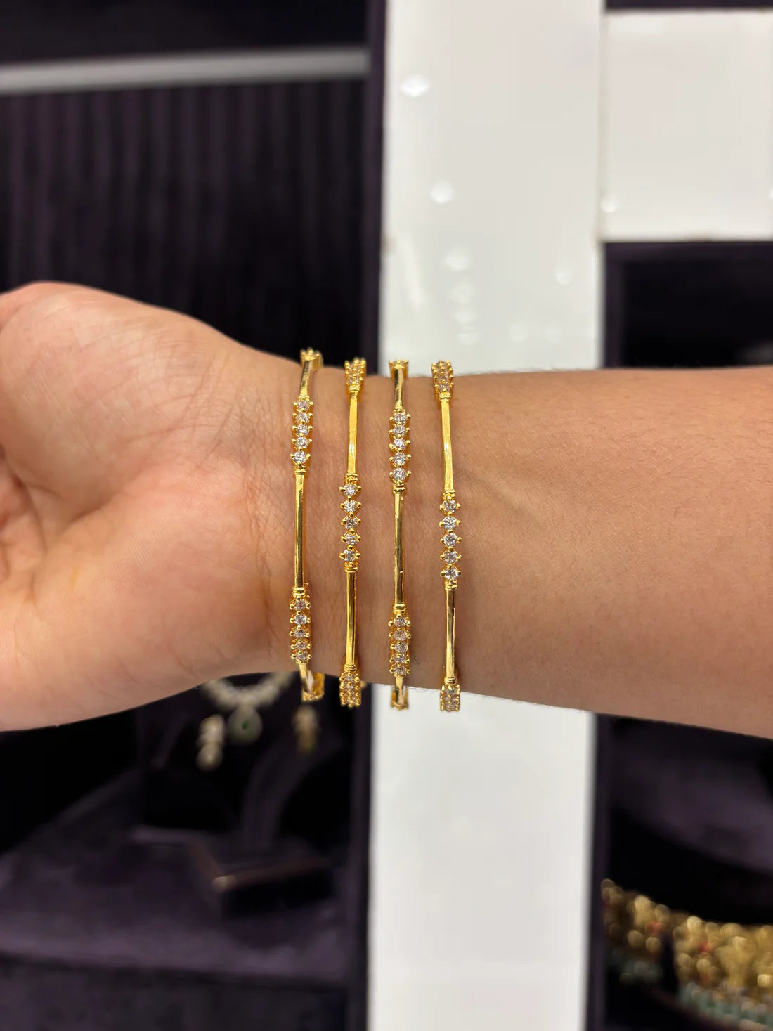 Gold Bangles with CZ Stone Detailing – Set of 4