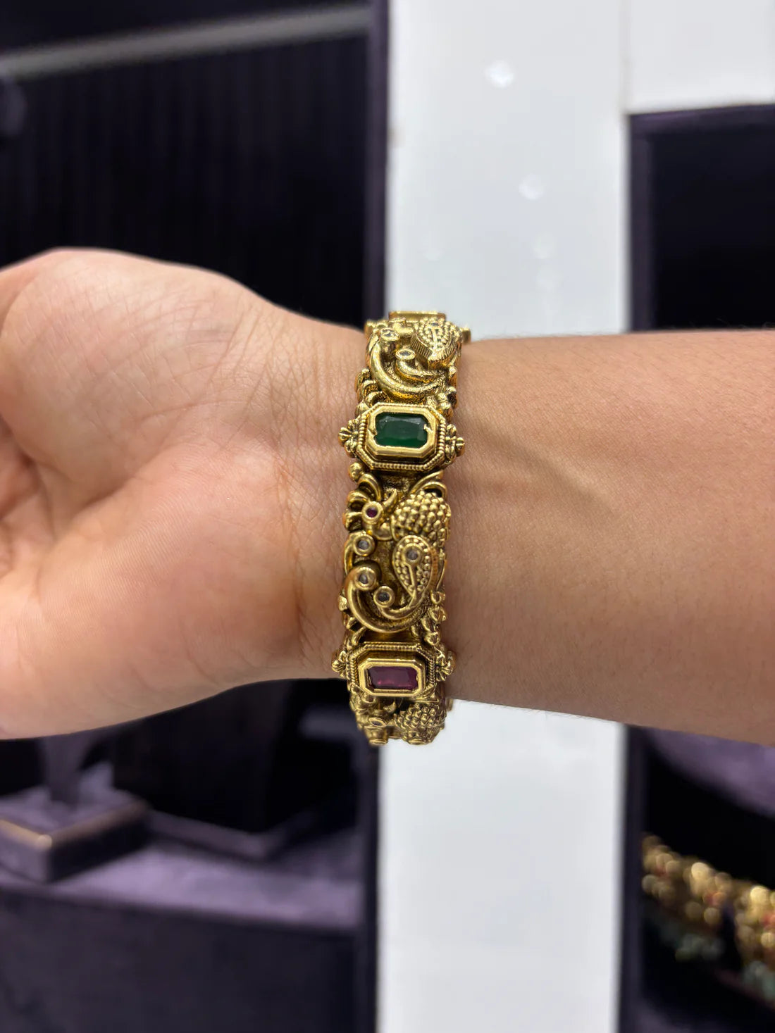 Antique Peacock Kada with Ruby & Emerald Stones