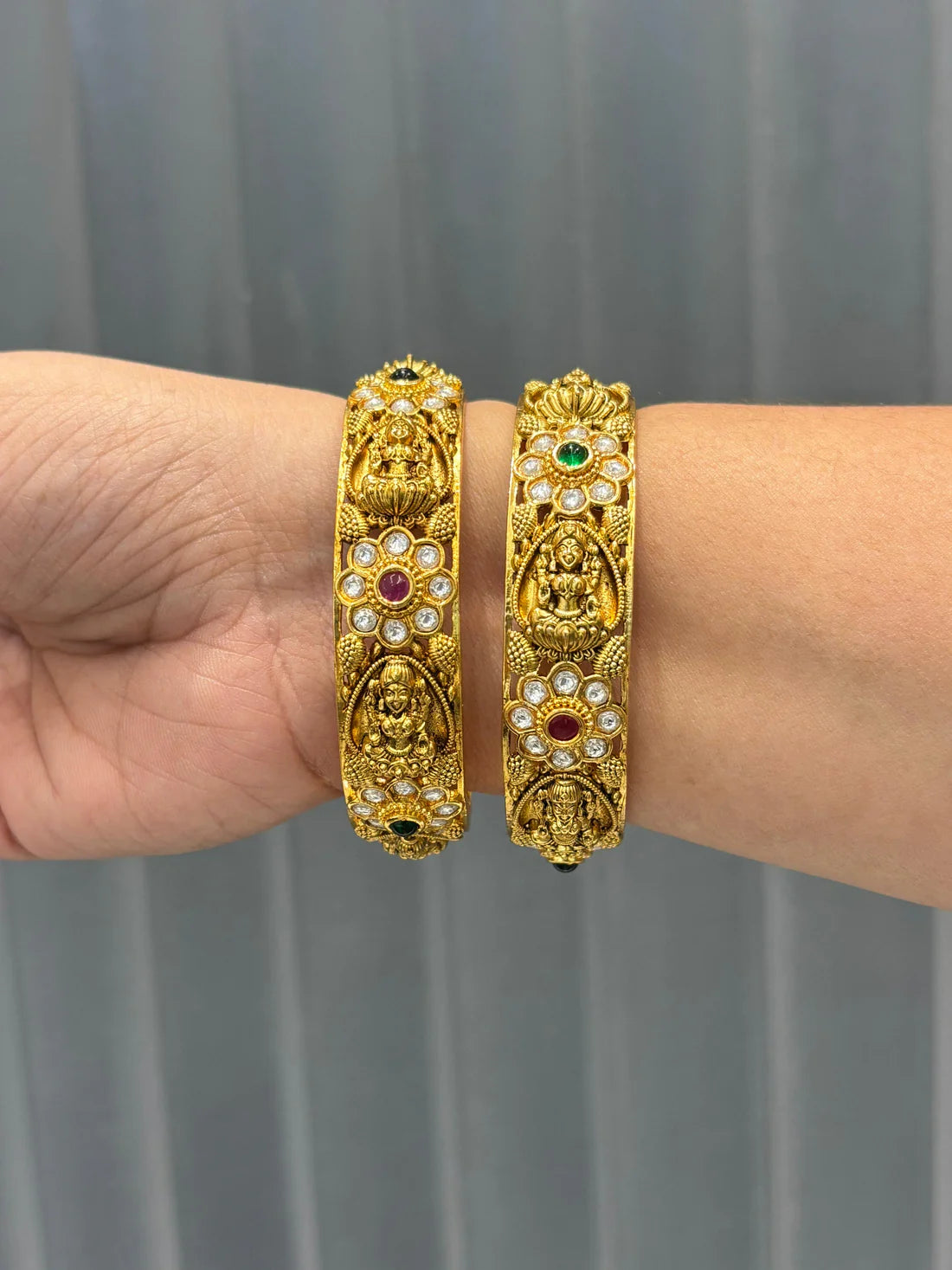 Antique Lakshmi Bangles with Ruby, Emerald and CZ Stones