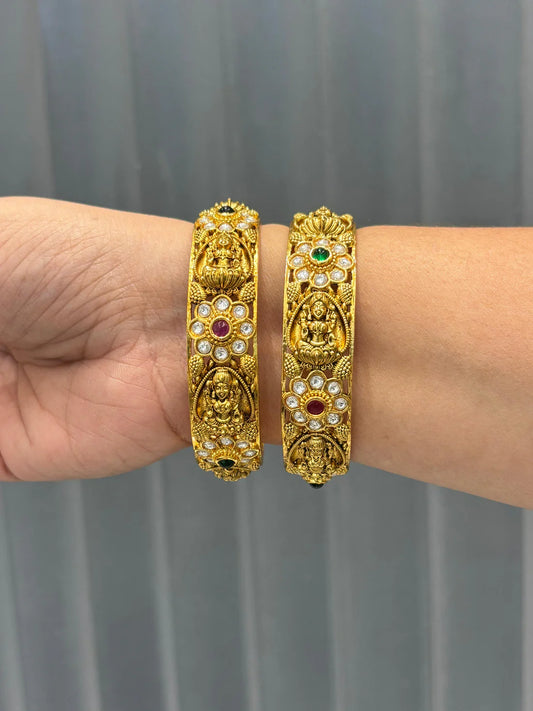 Antique Lakshmi Bangles with Ruby, Emerald and CZ Stones