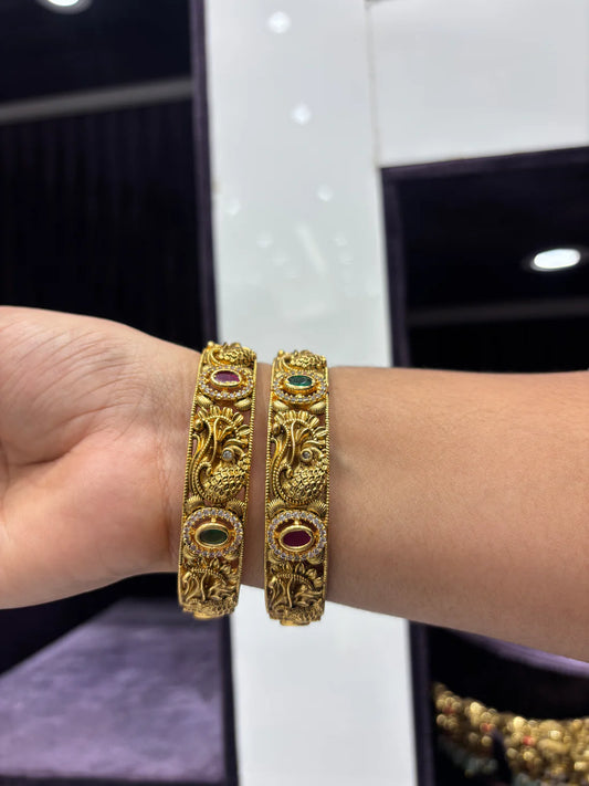 Antique Peacock Bangles with Ruby, Emerald and CZ Accents