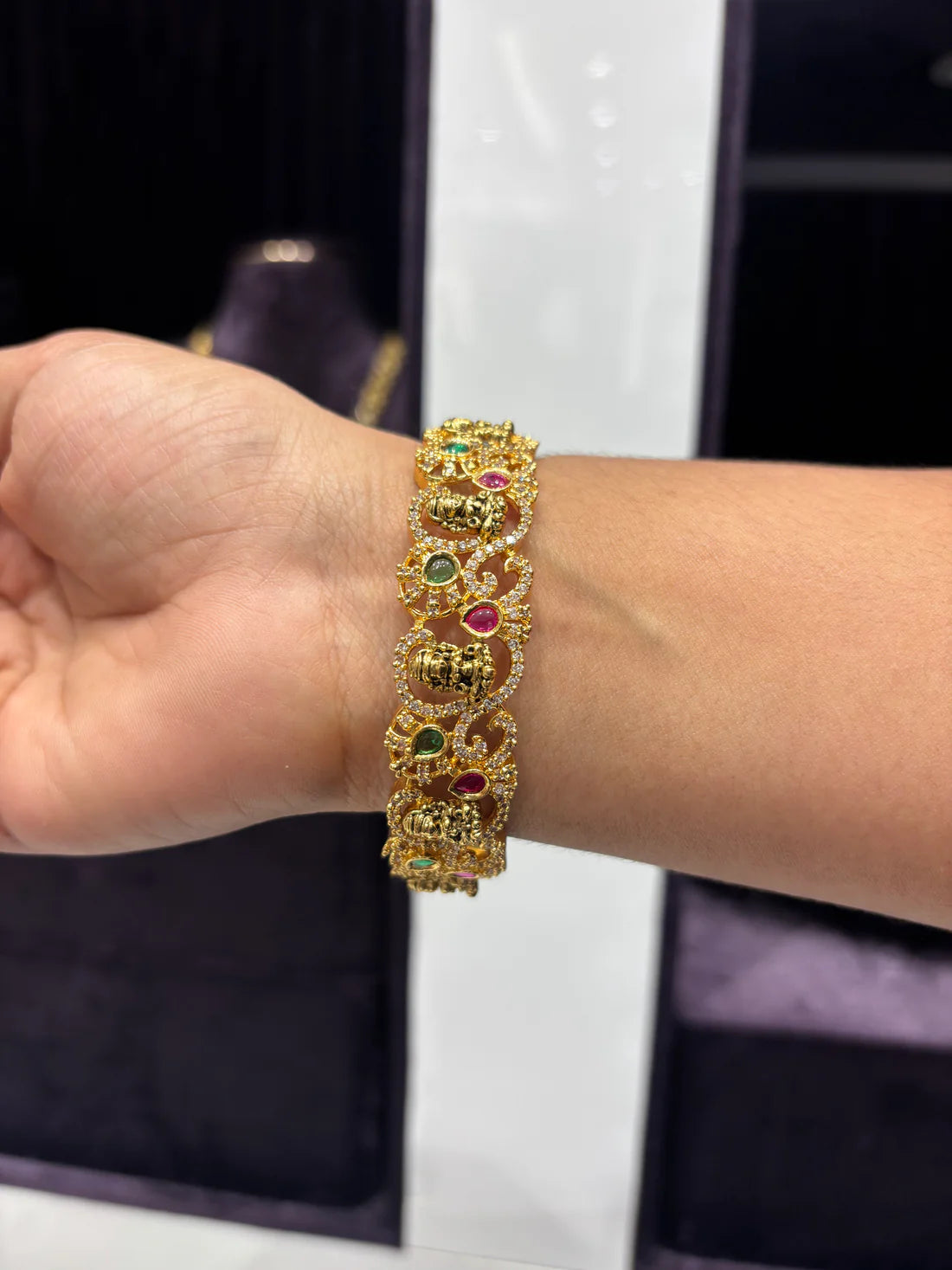 Temple Design Multi-Stone Lakshmi Kada Bangle