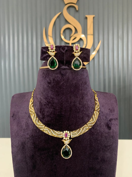 Emerald and Ruby Drop Necklace Set
