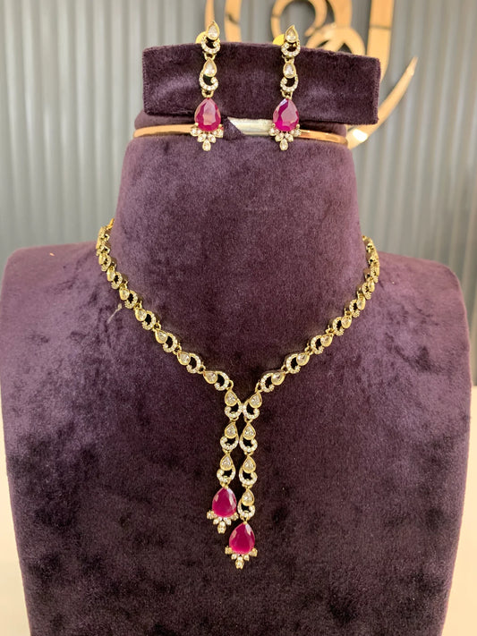Ruby Teardrop Diamond Necklace Set