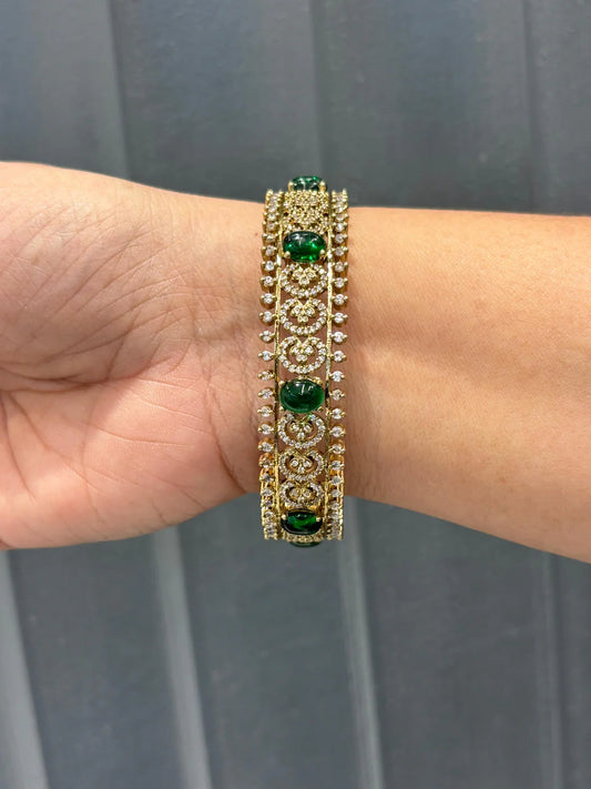 Regal Emerald & CZ Studded Designer Gold Bangle