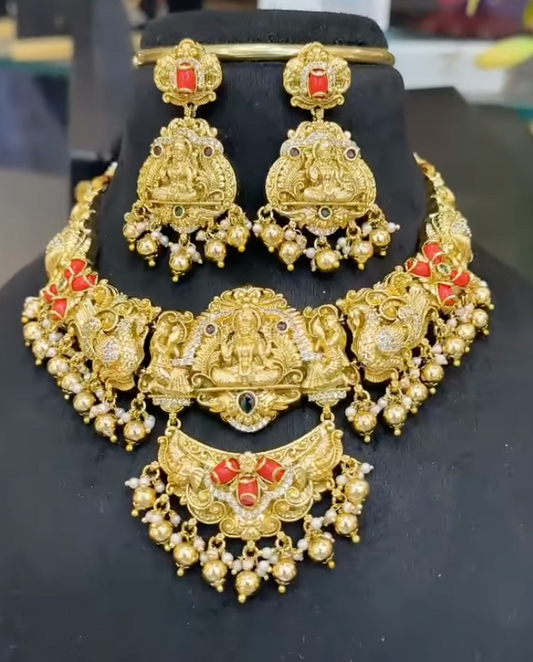 Traditional Lakshmi Temple Choker Set with Earrings