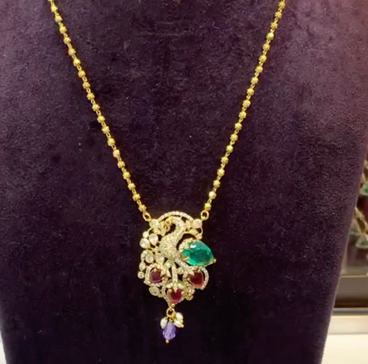 Graceful Peacock Pendant Necklace with Colorful Stones