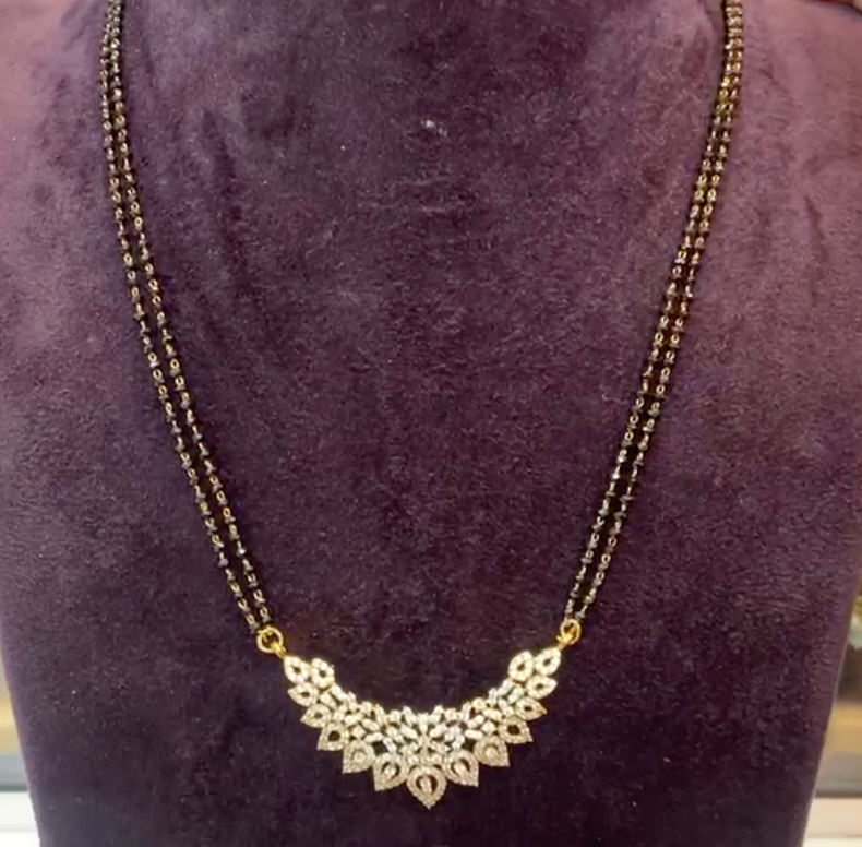 Elegant Diamond-Cut Mangalsutra with Floral Pendant