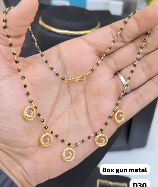 Modern Box Gun Metal Mangalsutra with Spiral Charms