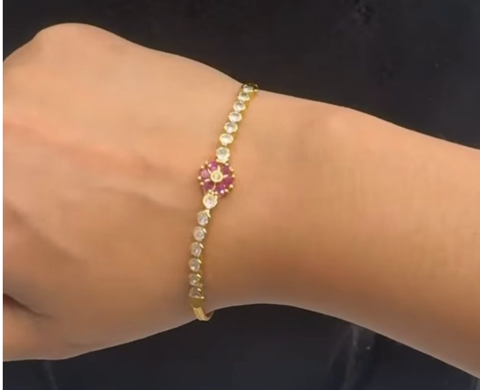 Elegant CZ & Ruby Floral Bracelet – A Touch of Grace