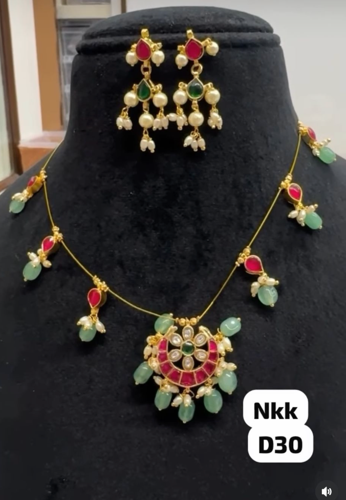 Elegant Kundan Beaded Necklace Set