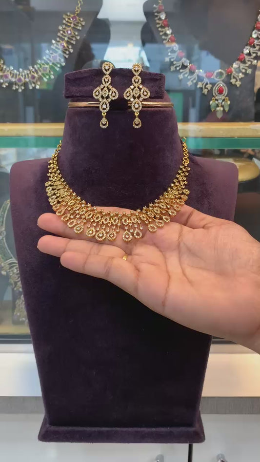 Antique Gold Choker Necklace with Matching Dangler Earrings