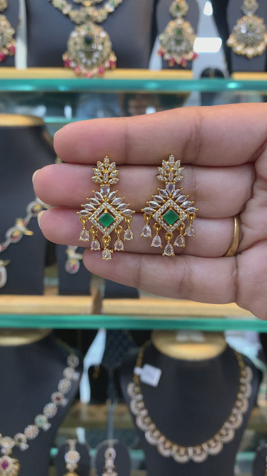 Emerald Square Drop Chandbali Earrings