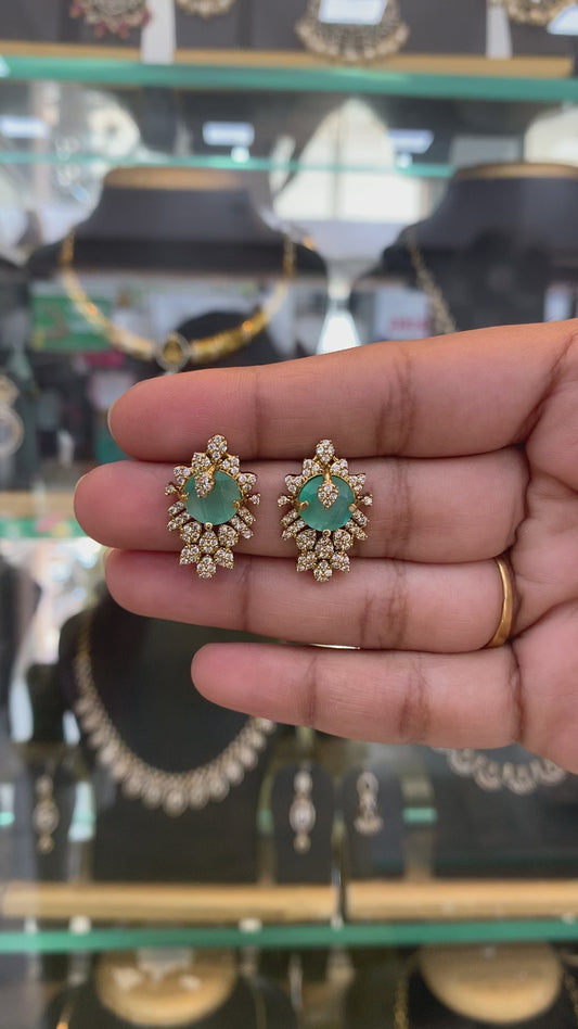 Mint Green Diamond Cluster Stud Earrings
