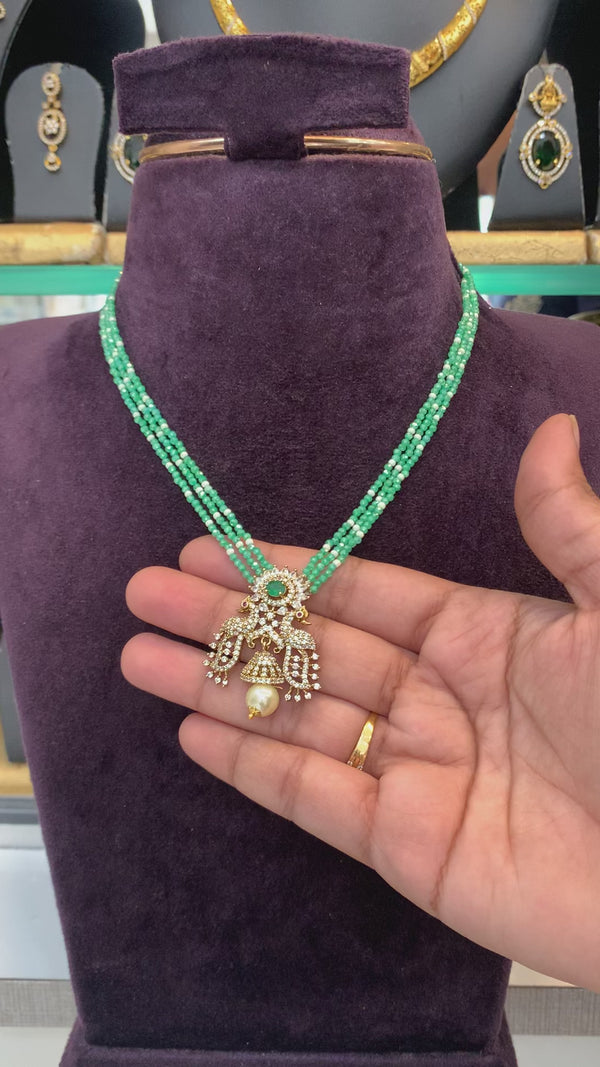 Emerald Beaded Necklace with Pearl Drop Pendant