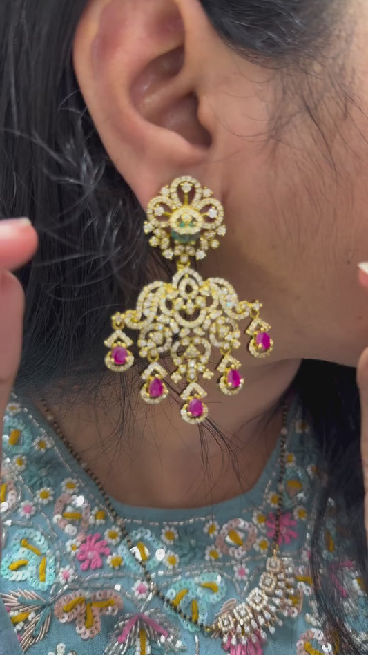 Grand Chandbali Earrings with Ruby and Crystal Detailing