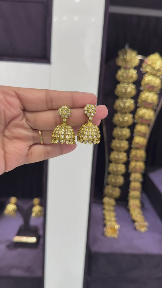 Classic Gold-Tone Crystal Jhumka Earrings