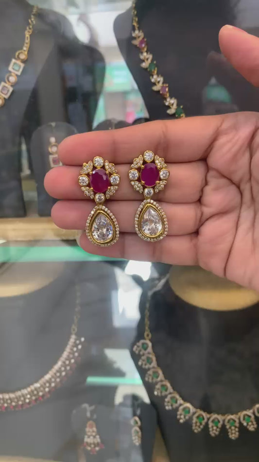 Ruby and Diamond Drop Earrings
