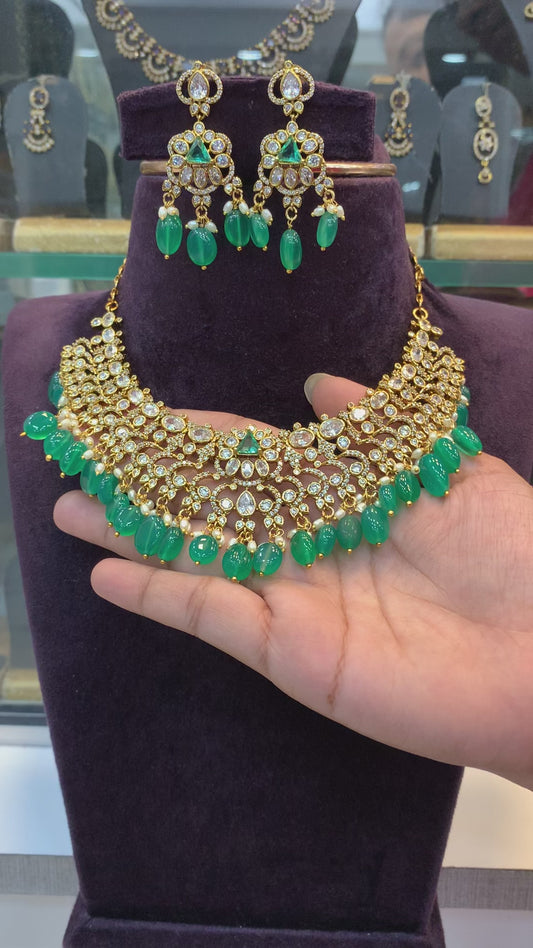 Emerald Green Kundan Choker Necklace Set