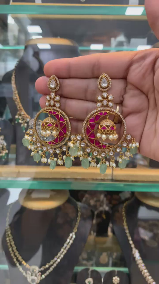 Ruby Crescent Jhumka Chandbali Earrings
