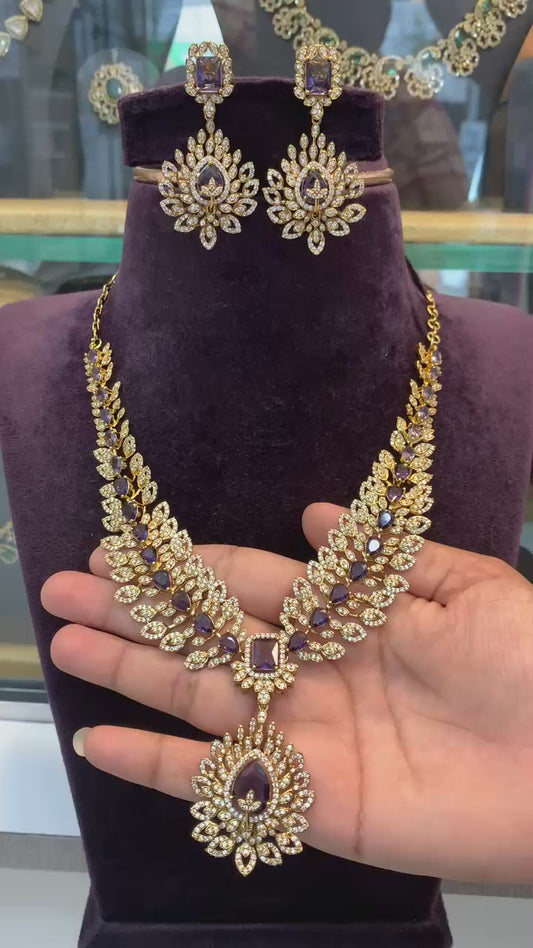 Royal Purple Stone Necklace Set with Designer Earrings