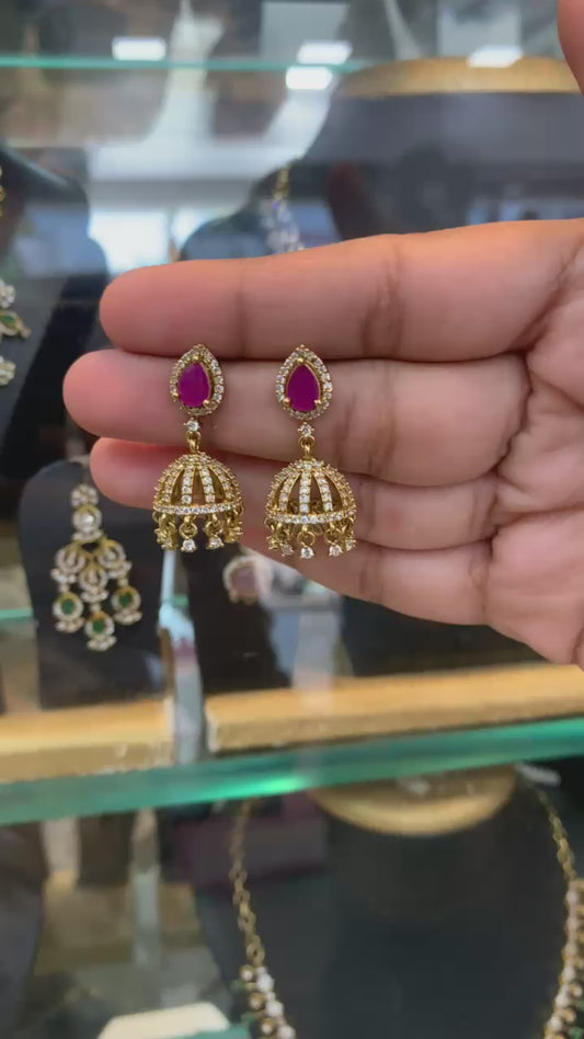 Ruby Stone Jhumka Earrings