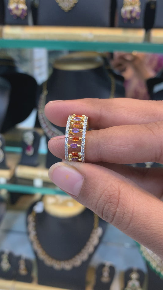 Dual-Tone Stone Studded Band Ring