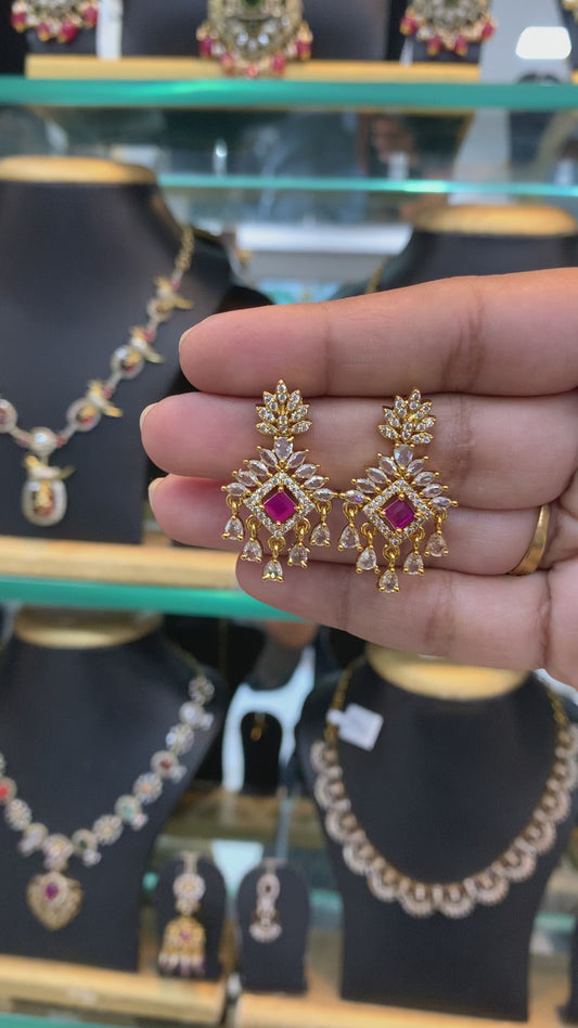 Ruby Square Drop Chandbali Earrings
