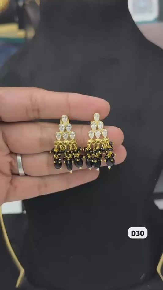 Elegant Drop Earrings with Black Beads