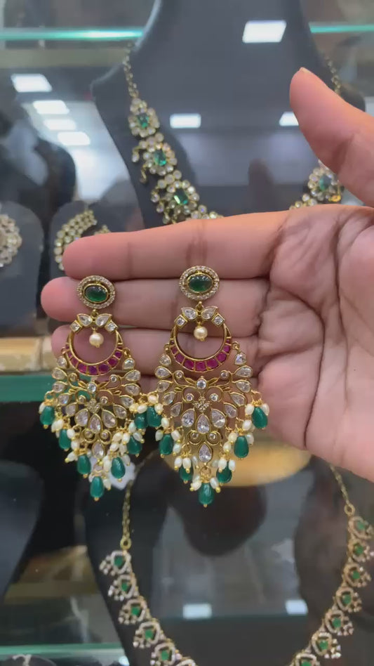 Ruby Emerald Chandbali Earrings
