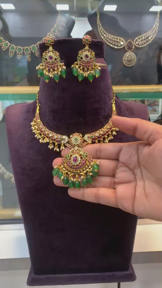 Ruby & Emerald Temple Necklace Set