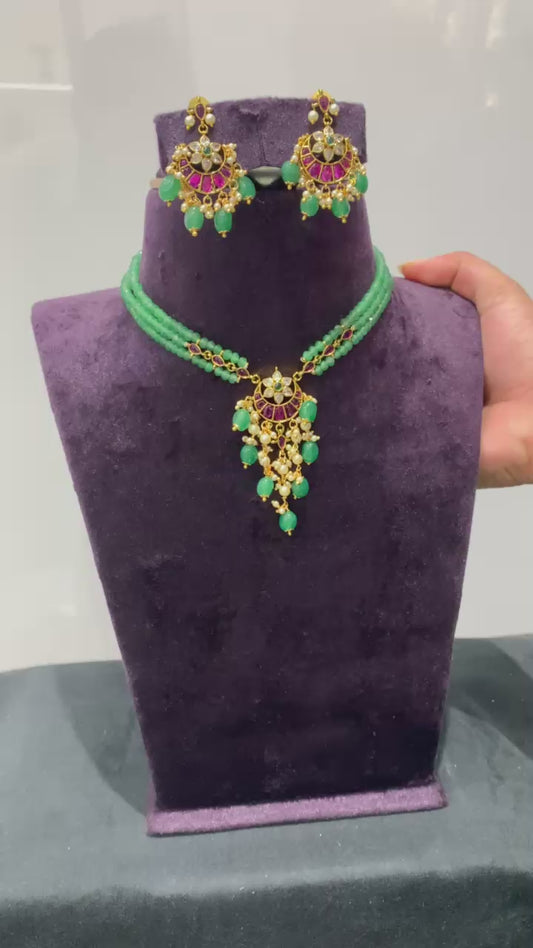 Ruby & Emerald Beaded Necklace Set