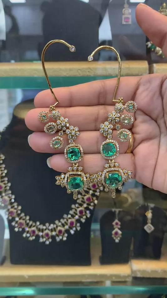 Emerald Stone Hanging Earrings