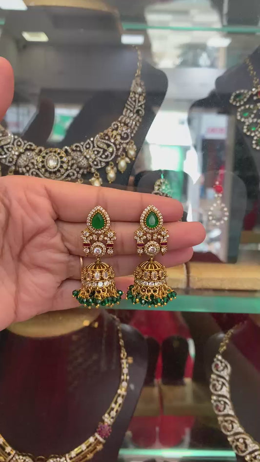 Emerald Dome Jhumka Earrings